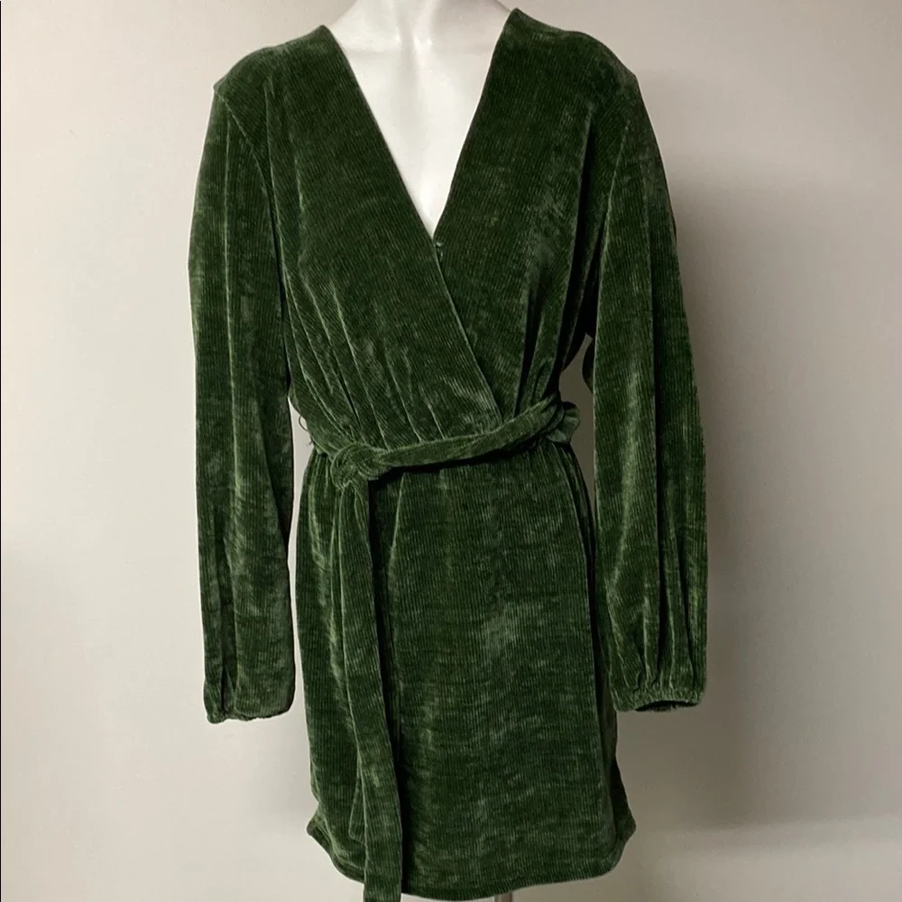 AMADI Elegant Green Velvet Mini Dress - Picture 9 of 11